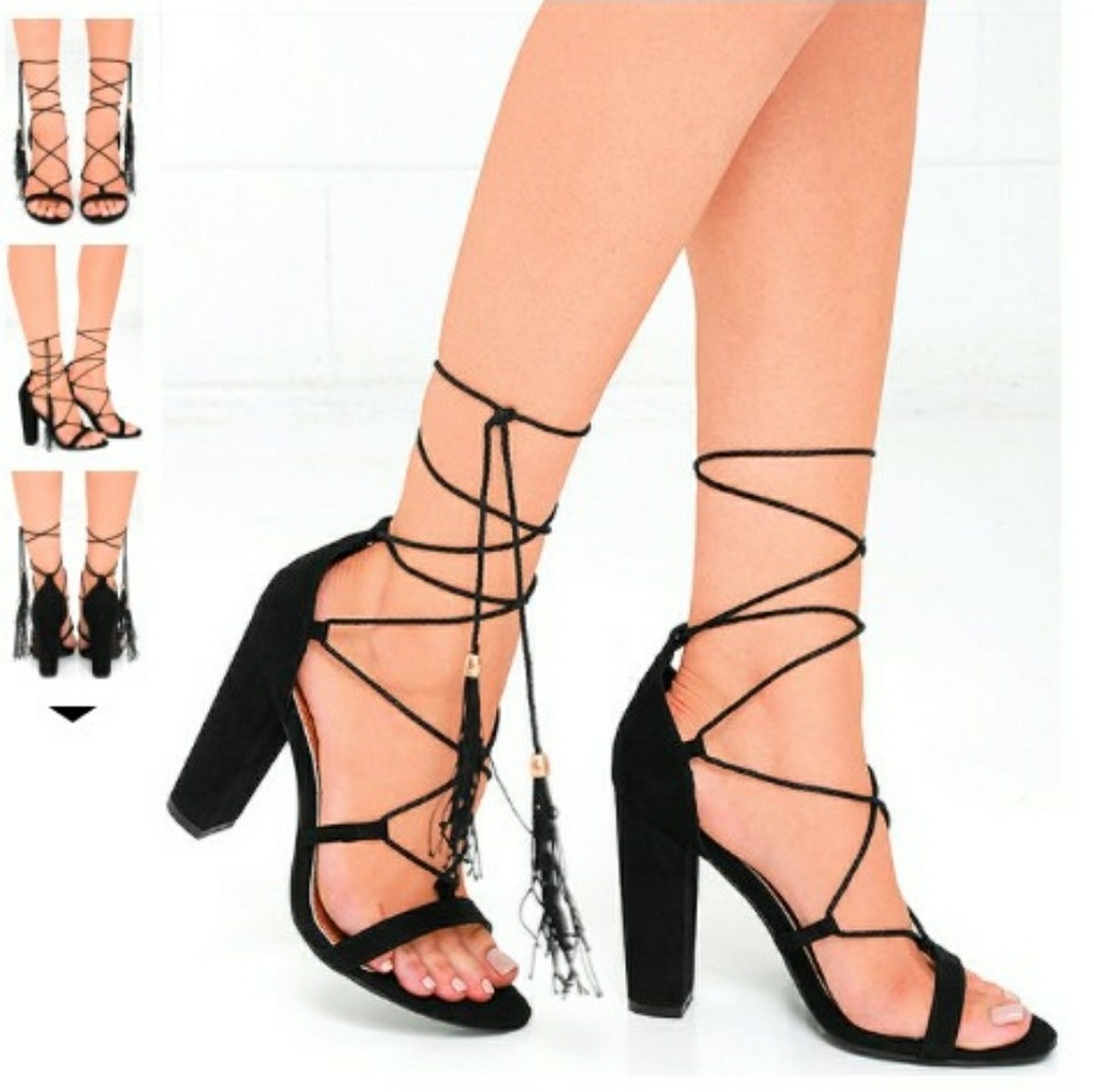 Toi et Moi Lace Up Suede Heels